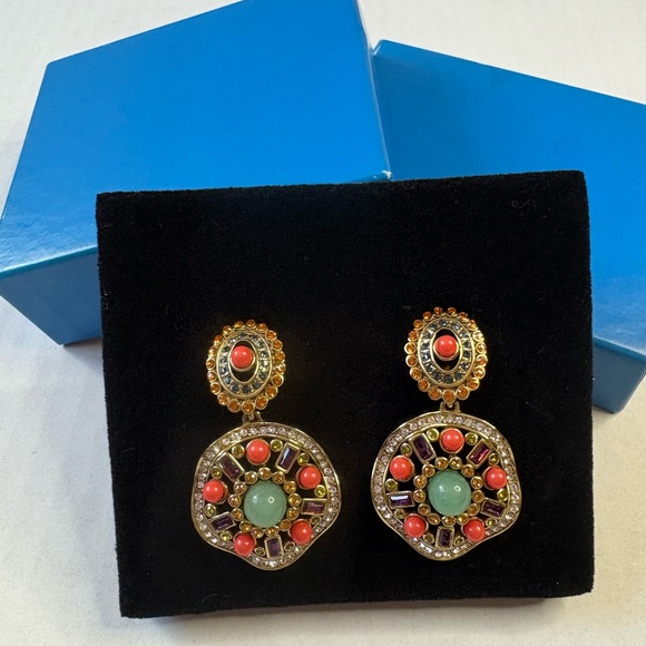 Heidi Daus Multi Stone Crystal Drop Clip-On Earrings Never Worn - Picture 7 of 7